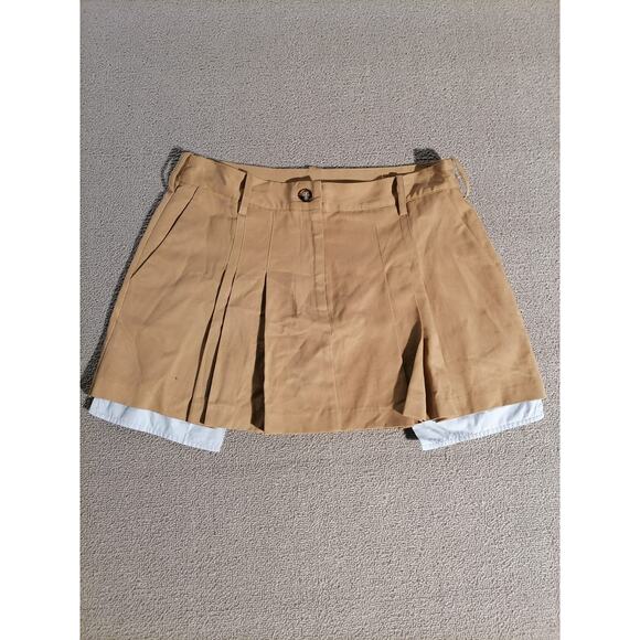 ZARA Medium Female Brown Tan Pleated Skirt with White Layered Hemline Stylish - Picture 2 of 14